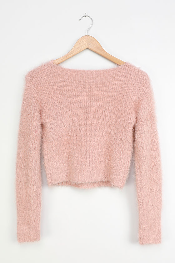 Dream State Mauve Pink Eyelash Knit Cropped Sweater 2