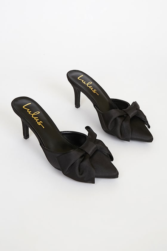 Lyle Black Satin Pointed-Toe Mules 1