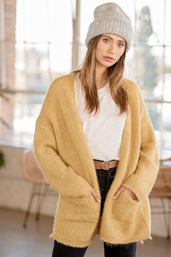 Cozy Retreat Mustard Yellow Knit Oversized Cardigan 4