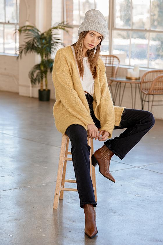 Cozy Retreat Mustard Yellow Knit Oversized Cardigan 3