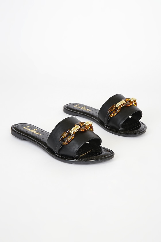 Black Slide Sandals - Chain Slide Sandals - Resin Chain Slides - Lulus