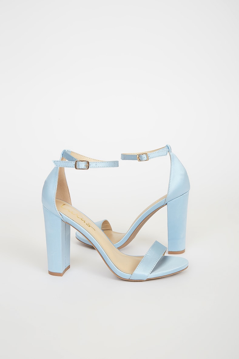 Taylor Baby Blue Satin Ankle Strap Heels