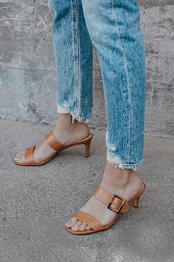 lulus willy cognac leather open toe clog sandals