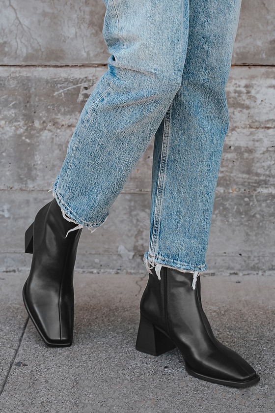 Vagabond Hedda Black - Leather Boots - Square-Toe Boots - Lulus