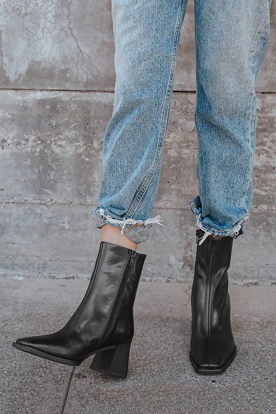 Vagabond Hedda Black - Leather Boots - Square-Toe Boots - Lulus