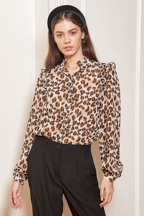 leopard print ruffle top