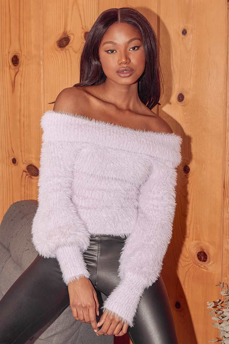 fuzzy off the shoulder sweater dress Laura Off the Shoulder Fuzzy Sweater Dress