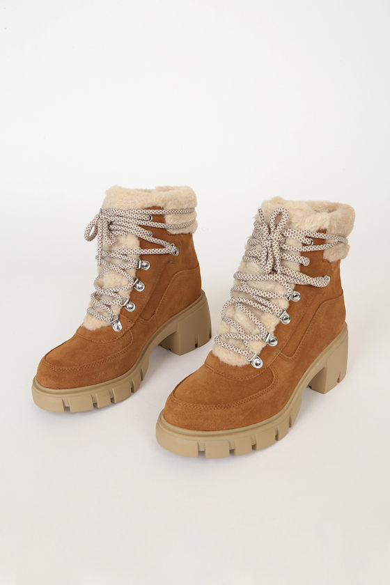 Henlie Camel Suede Leather Lace-Up Ankle Boots 4