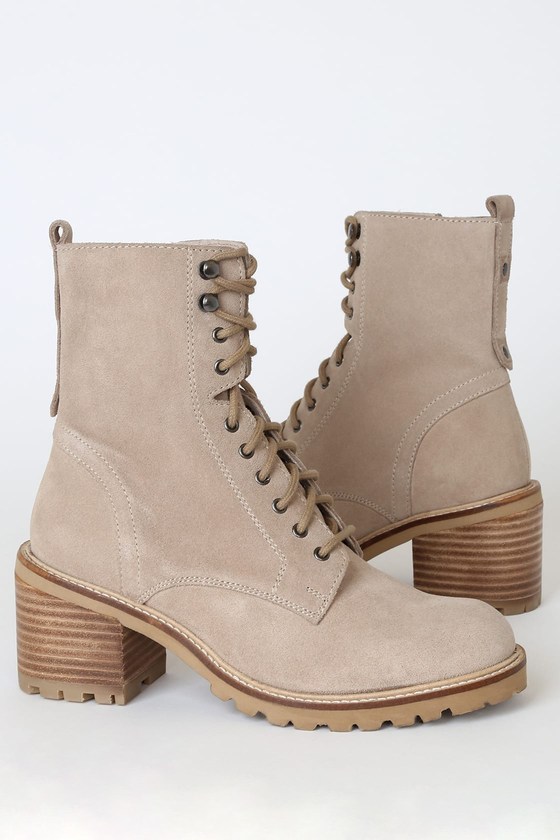 Irresistible Sand Suede Leather Mid-Calf Lace-Up Boots
