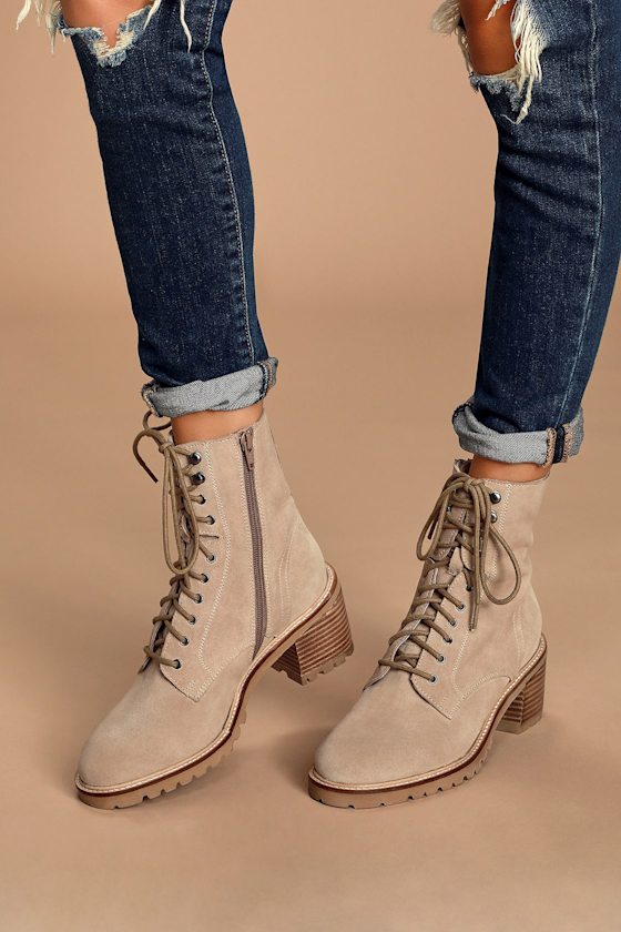 Irresistible Sand Suede Leather Mid-Calf Lace-Up Boots 5