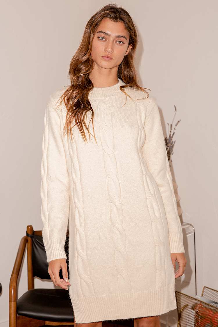Cozy Cream Dress - Cable Knit Dress - Midi Sweater Dress - Lulus