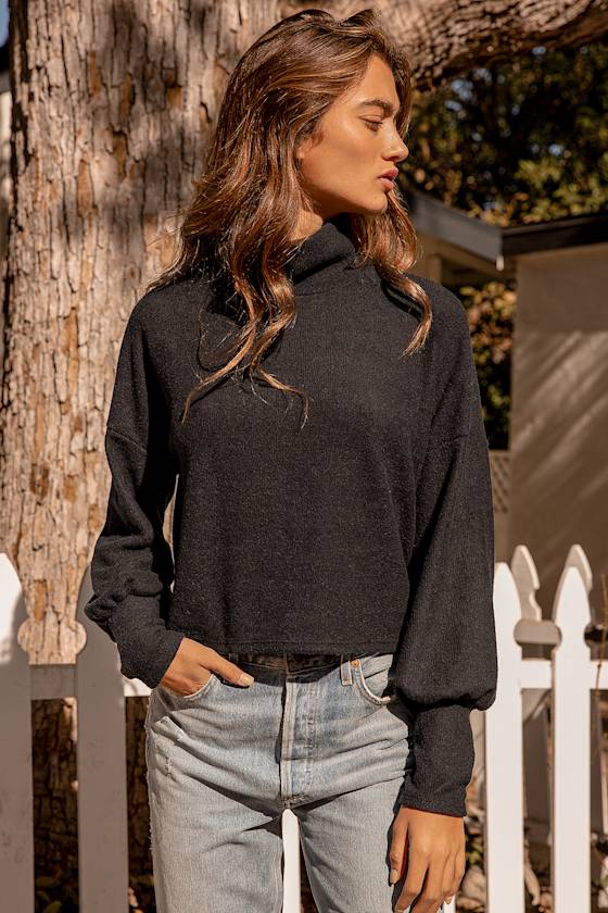 Black Turtleneck - Balloon Sleeve 