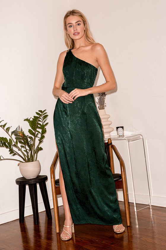 Emerald Green Dress - Jacquard Maxi Dress - One-Shoulder Dress - Lulus