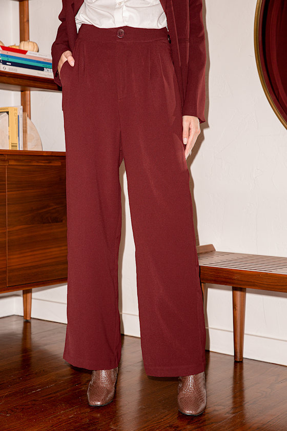 Like a Boss Burgundy Wide-Leg Pants 4