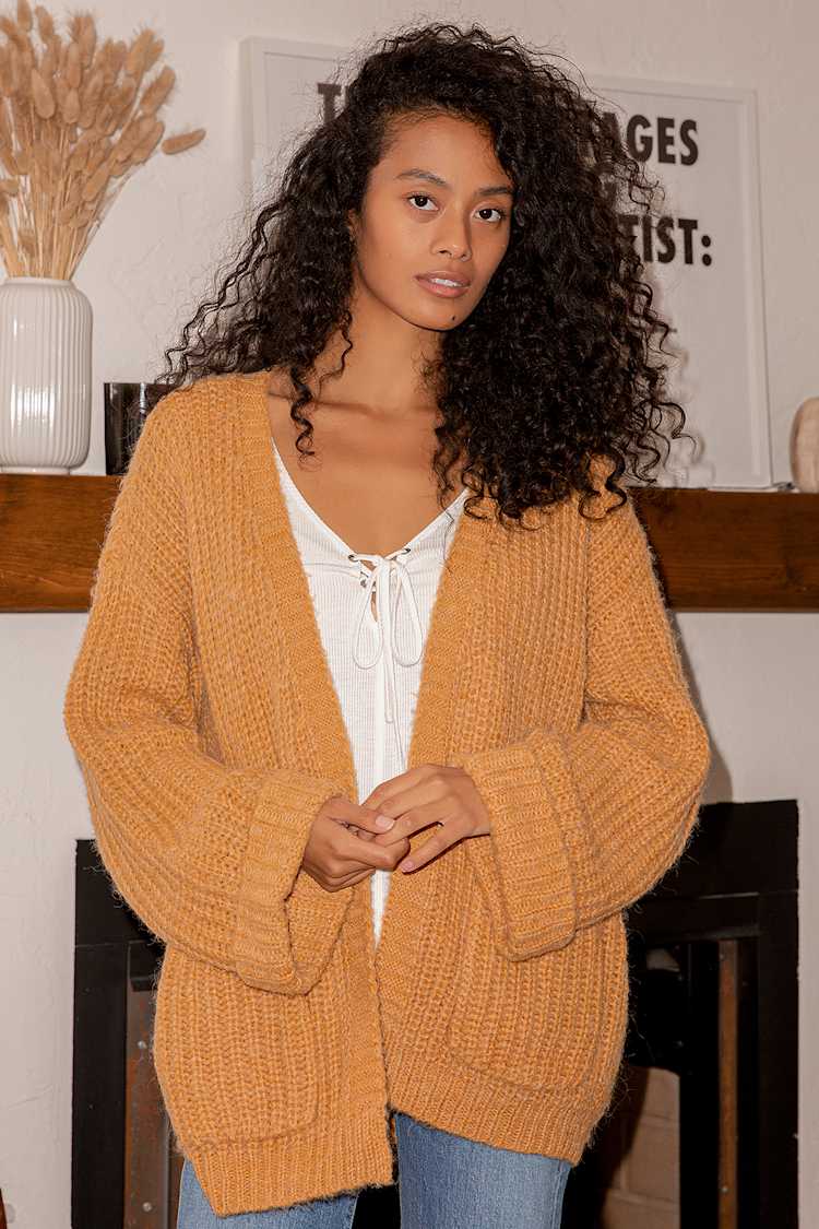 Camel Cardigan - Oversized Cardigan - Knit Cardigan Sweater - Lulus