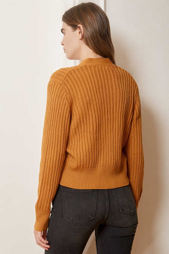 Camel Knit Cardigan - Button-Up Cardigan Sweater - Cropped Cardi - Lulus