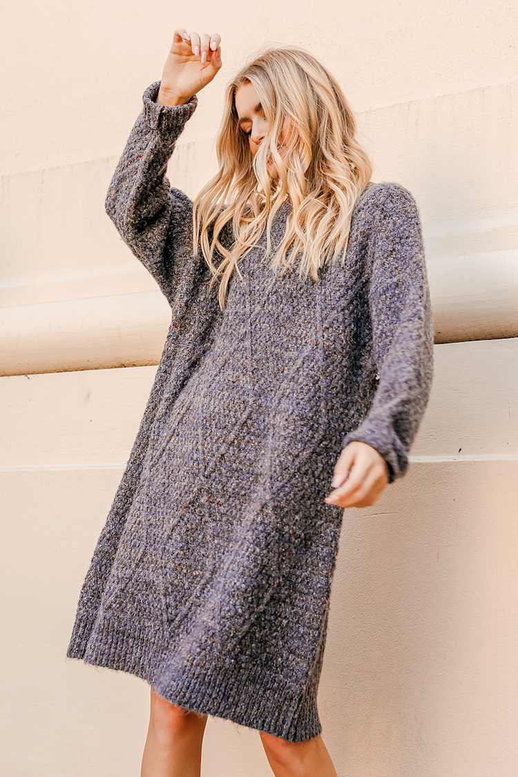 Getting Toasty Purple Multi Knit Sweater Dress Getting Toasty Purple Multi Knit Sweater Dress