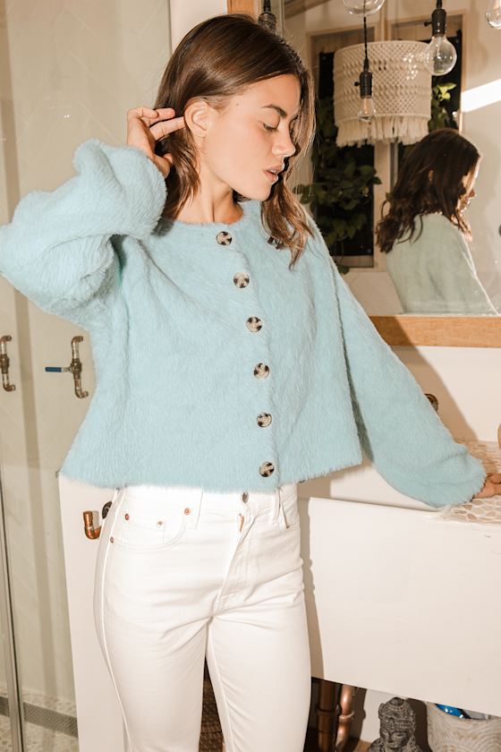 Best Place to Be Light Blue Eyelash Knit Cardigan Sweater 6