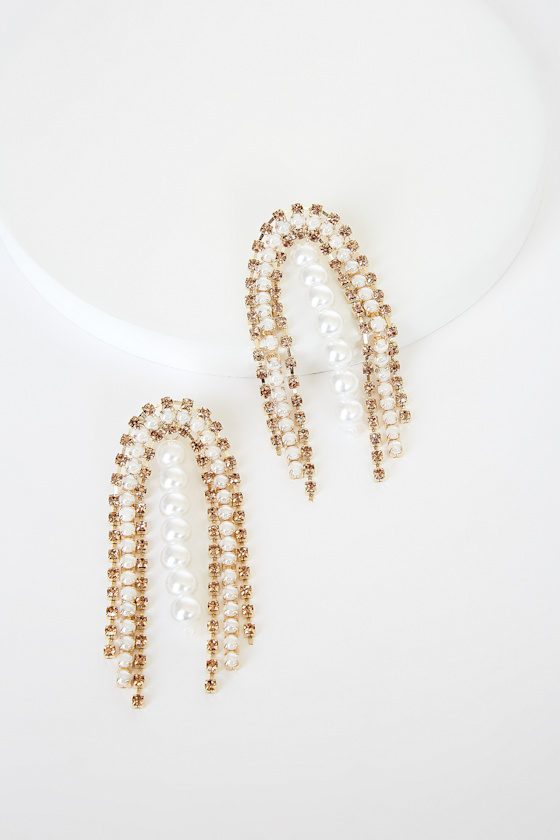 Hallie 14KT Gold Rhinestone Statement Earrings 1