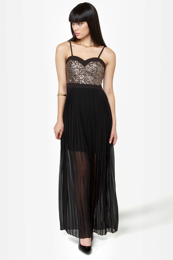 Gown and Out Black and Gold Sequin Maxi Dress