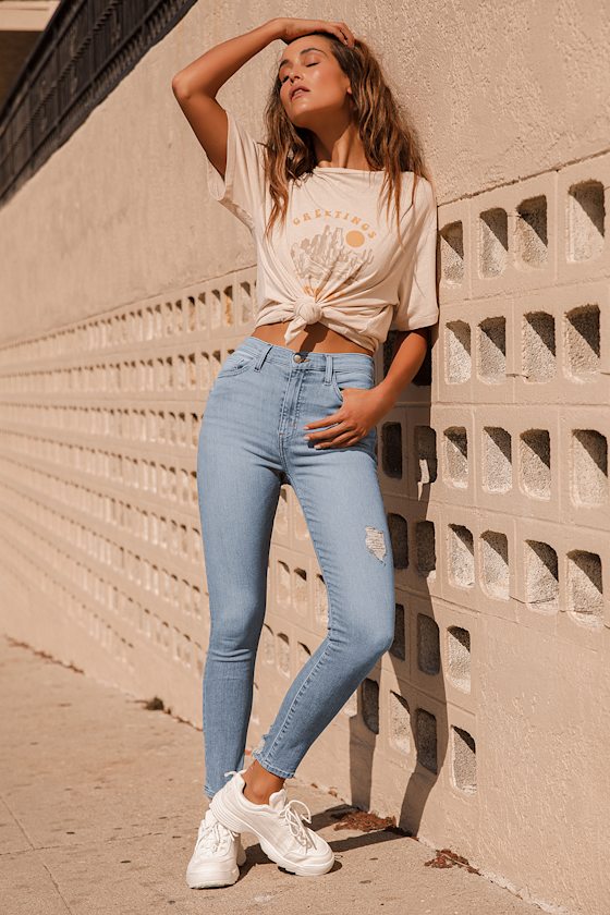 distressed light ultra high waisted slim fit jeans