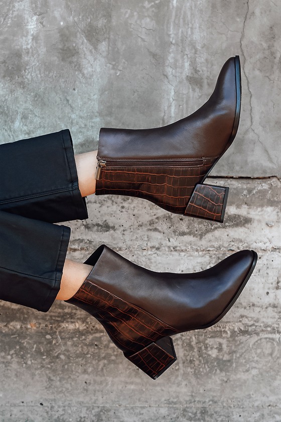 Seychelles Siesta Leather-Croco - Burgundy Boots - Ankle Booties - Lulus