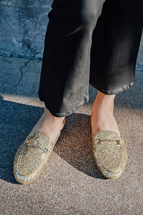 Margie Gold Glitter Loafer Slides 2