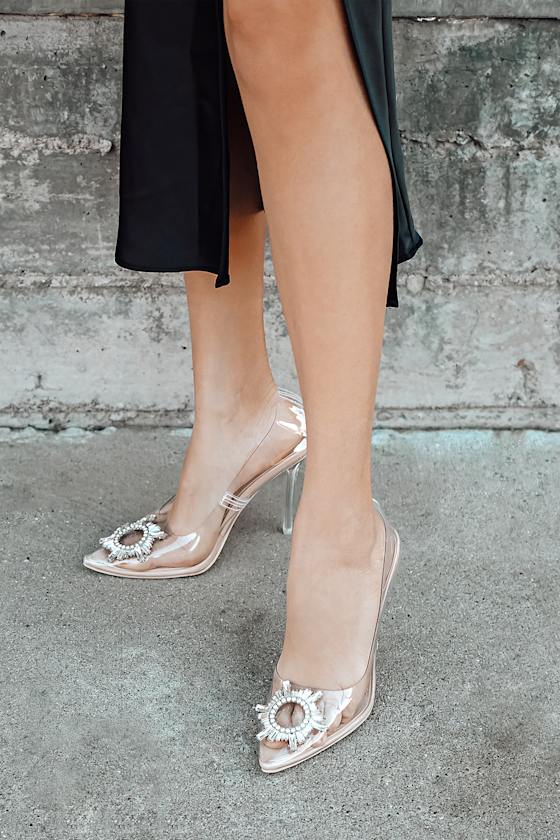 Alsephina Light Nude Vinyl Pointed-Toe Pumps 1
