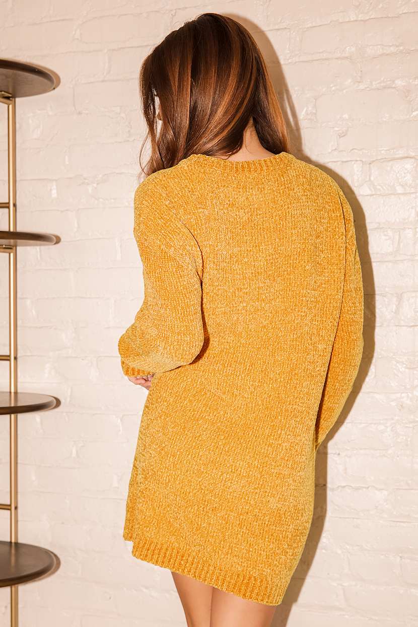 knee length dresses for ladies Long Sleeve Ribbed Mock Neck Mini Sweater Dress Honey / Os main image 0
