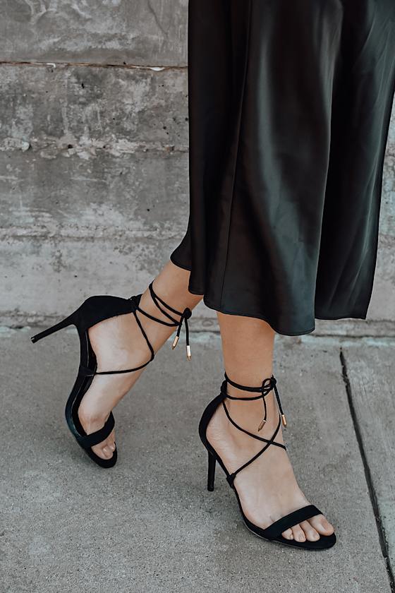 lace up heels black suede