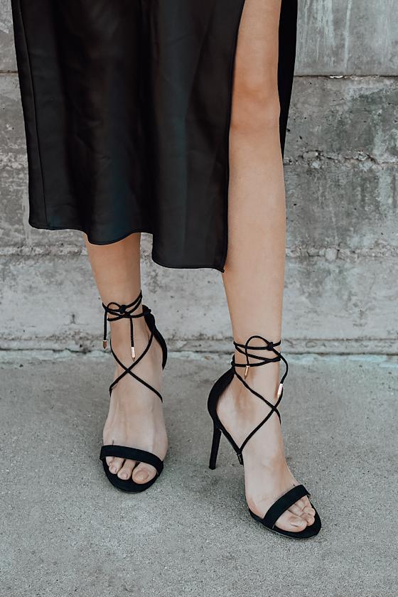 Aimee Black Suede Lace-Up Heels 5