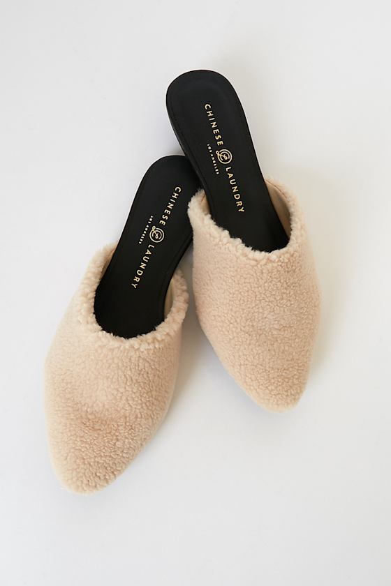 Easton Natural Faux Fur Mule Slides 1