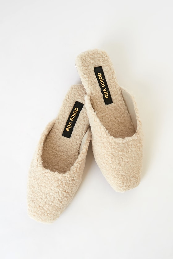 Dolce Vita Saydee Natural Plush - Faux Fur Mules - Mule Slides - Lulus