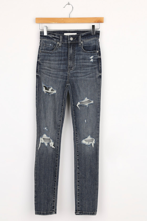 WHAT A RUSH HIGH RISE DARK WASH WASHED DISTRESSED JEANS main image 1