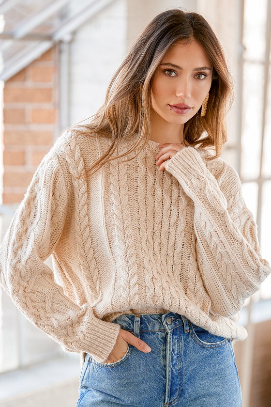 Cute Cream Sweater Cable Knit Sweater Pullover Sweater Lulus