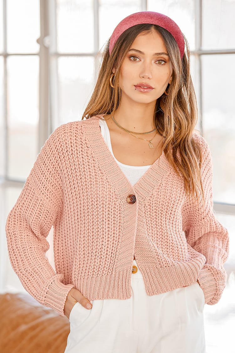 Send Your Love Blush Pink Knit Cropped Cardigan Sweater