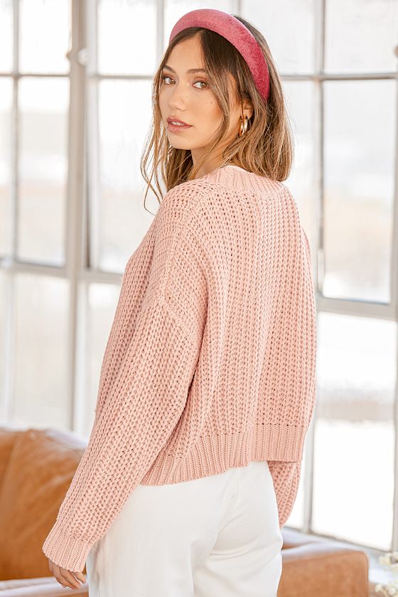 Send Your Love Blush Pink Knit Cropped Cardigan Sweater 2