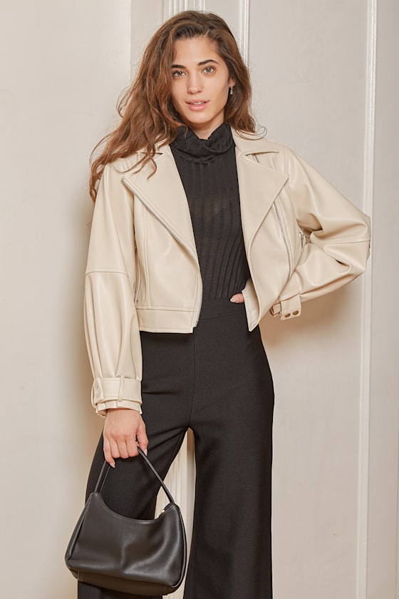 ivory faux leather jacket