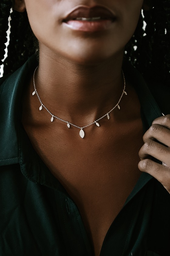 Forever Adored 14KT Gold Pav Teardrop Choker Necklace