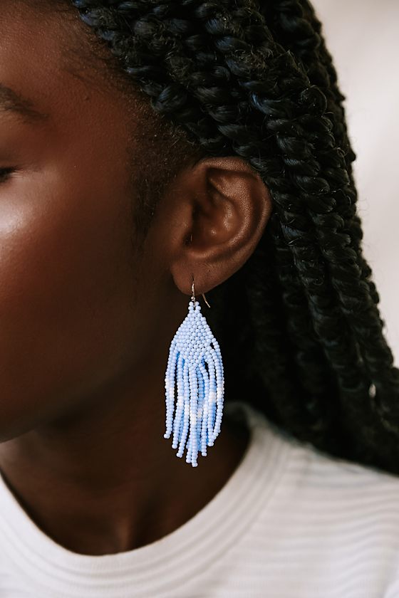 Claire Blue and White Beaded Earrings 1
