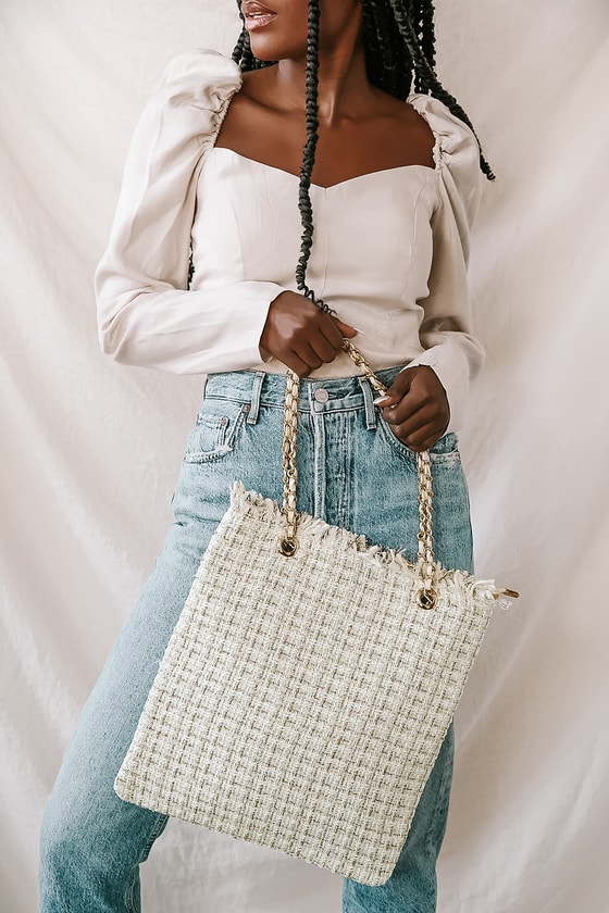 Best Season Of All Tweed Tote In Ivory • Impressions Online Boutique