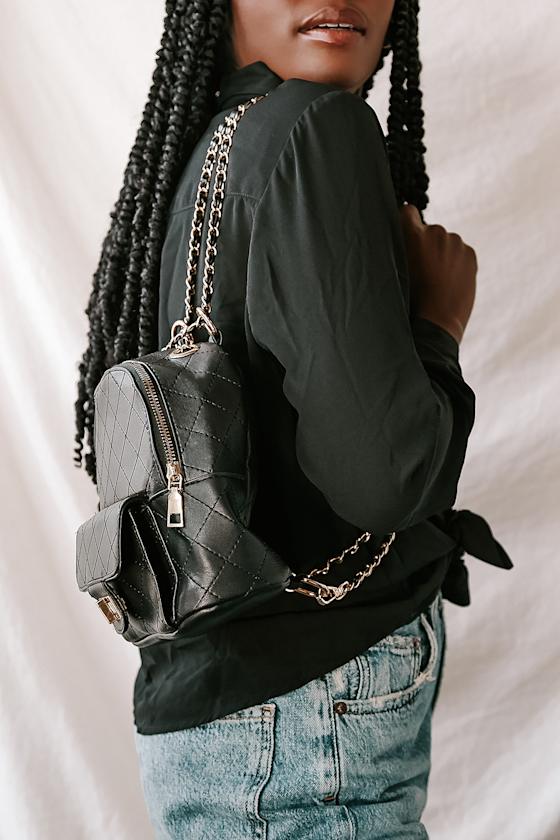 City Tour Black Quilted Mini Backpack 7