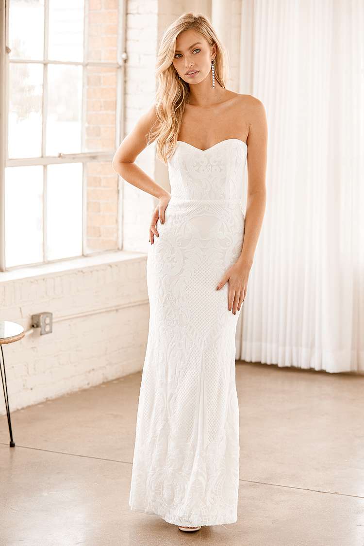 Your Magical Day White Sequin Strapless Mermaid Maxi Dress