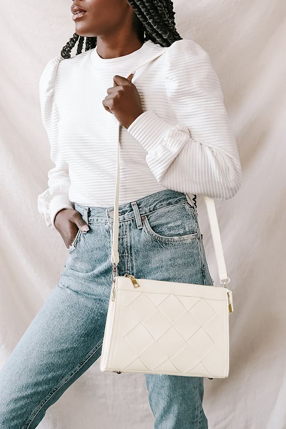 Ivory Crossbody Bag Woven Handbag Vegan Leather Handbag Lulus