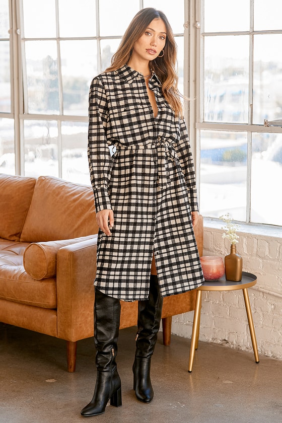plaid midi shirt dress