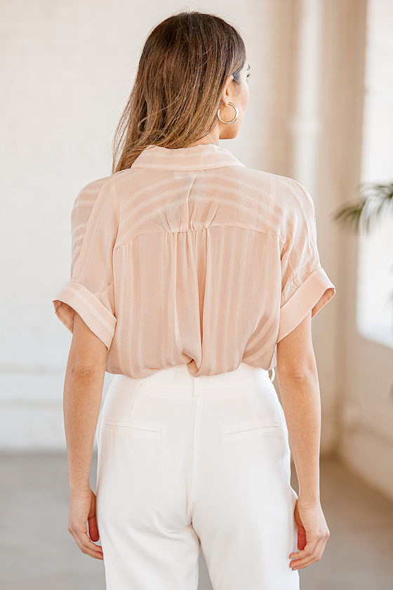 Lulus Everlee Light Pink Striped Button-up Top In Light Pink