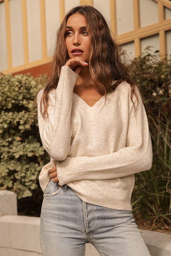 Vero Moda Wind Birch Cream Sweater Knit VNeck Sweater Lulus