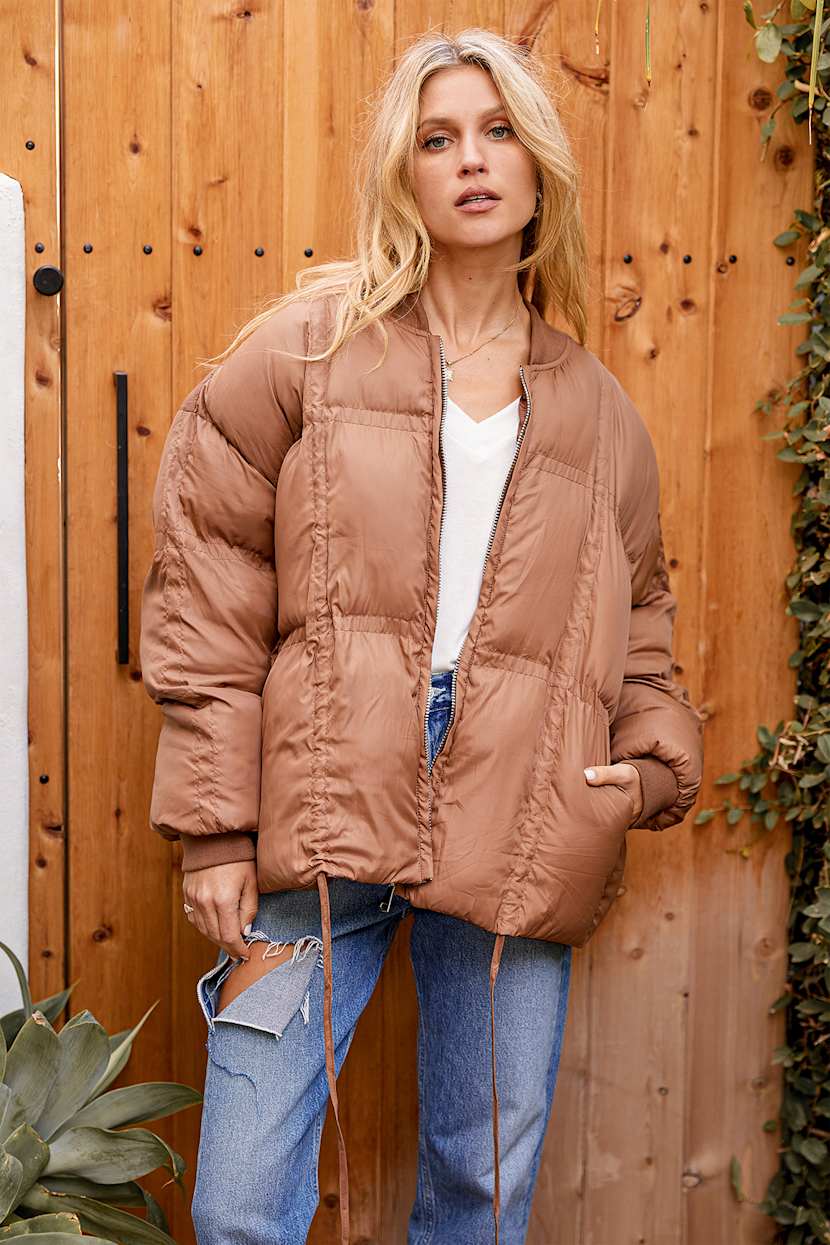 Ski Slopes Light Brown Oversized Puffer Jacket