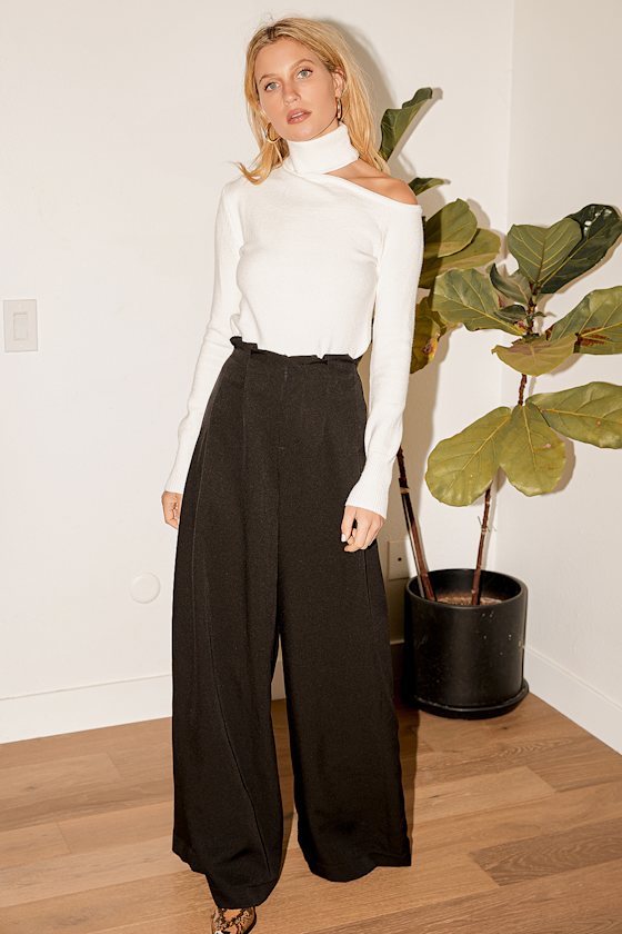 So Irresistible White Knit Mock Neck Cutout Cropped Sweater 1