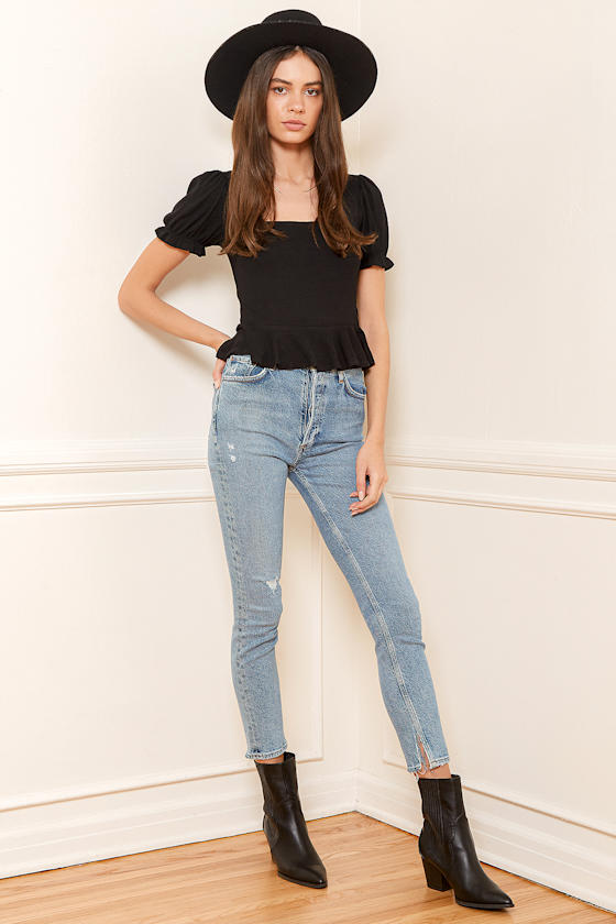 FRAME Puff Sleeve Peplum Top | Shopbop